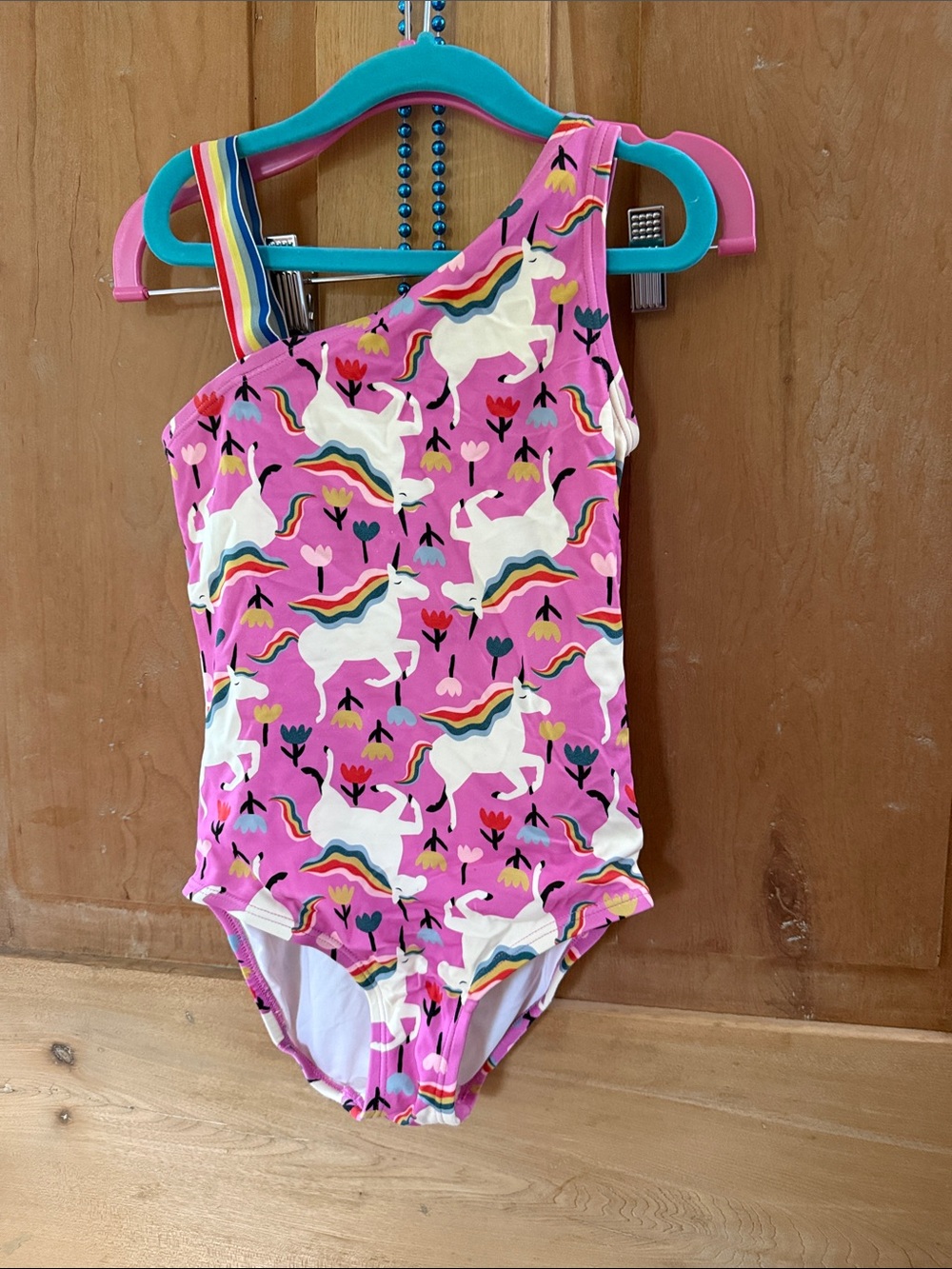 Girls Pink Unicorn One-Shoulder Swimsuit